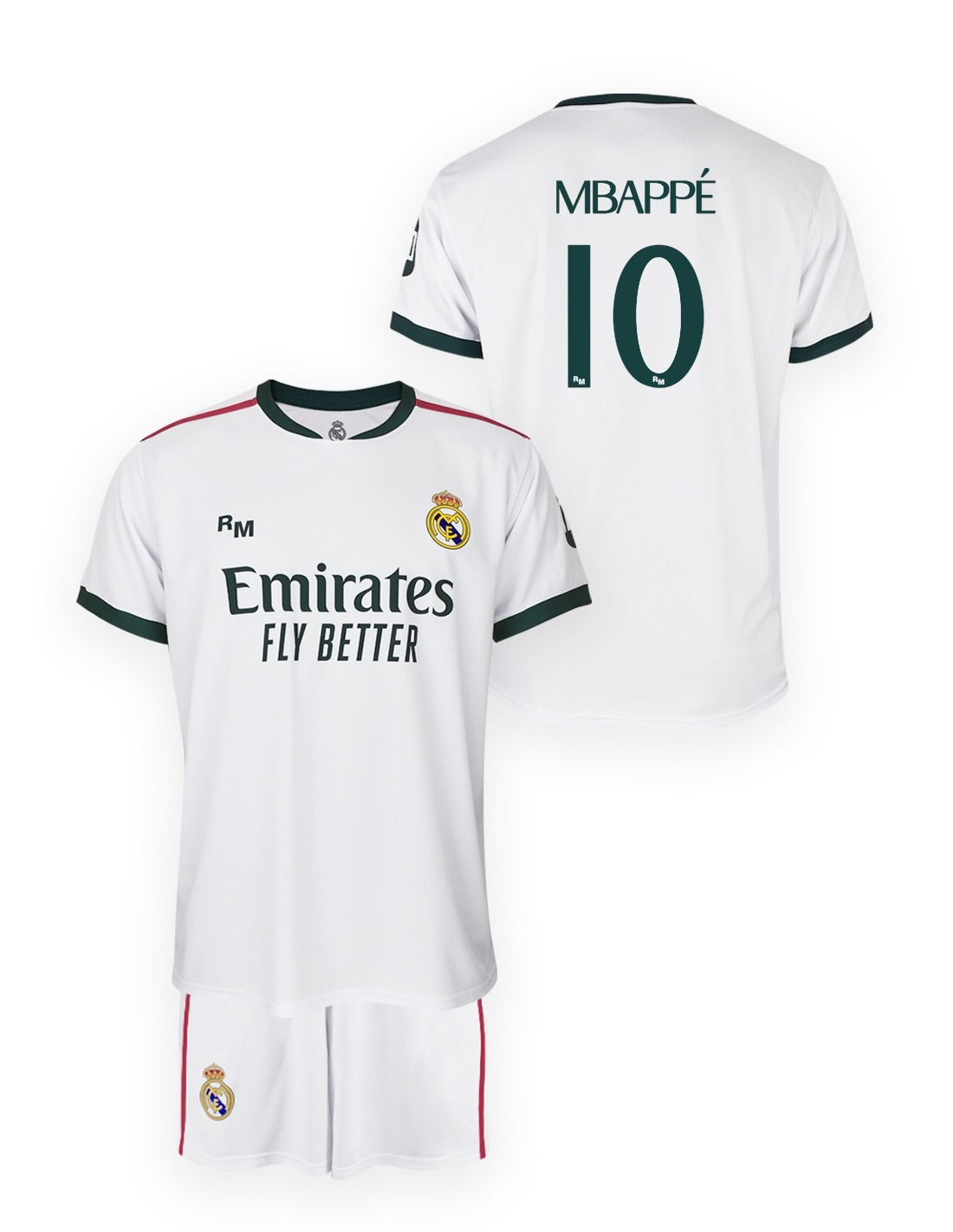 KIT 1ªEQUIPACION REAL MADRID ( MARCA RM ) MBAPPÉ+10 - PRODUCTO OFICIAL